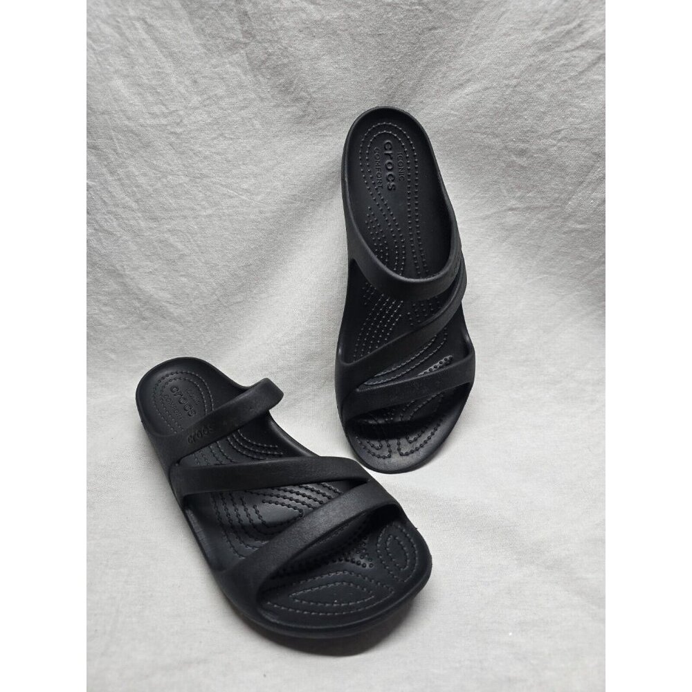 Crocs Kadee II Sandals Strappy Slide Slip-On Black Womens Womens Size 7 - Picture 1 of 5